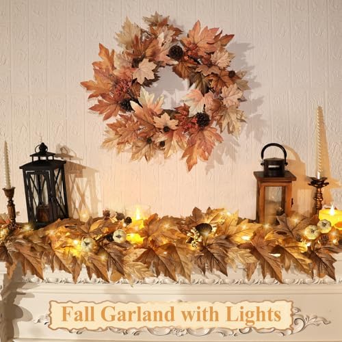 6 FT Lighted Fall Garland with Lights Autumn Automatic ON/Off Timer