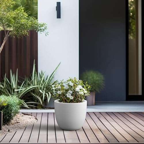 Kante Accent Round Bowl White Concrete Planter 14" Dia, Outdoor