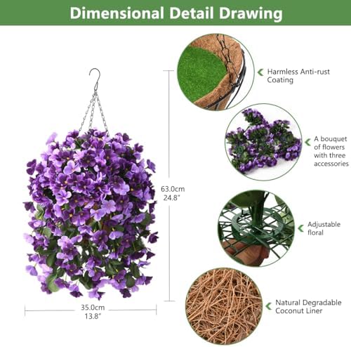 INQCMY Fake Flowers with Hanging Basket Realistic Artificial Begonias
