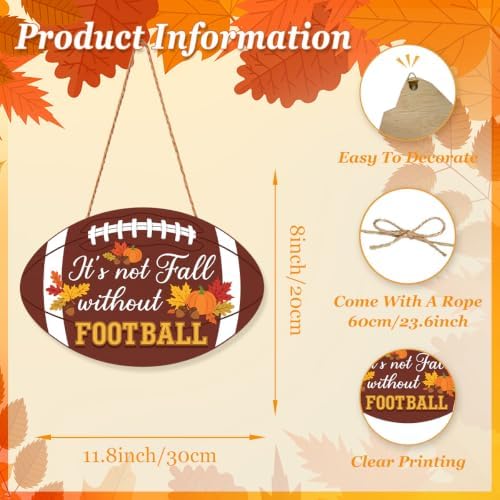 Fall Football Welcome Wreath Sign Wooden Pumpkins for Front Door