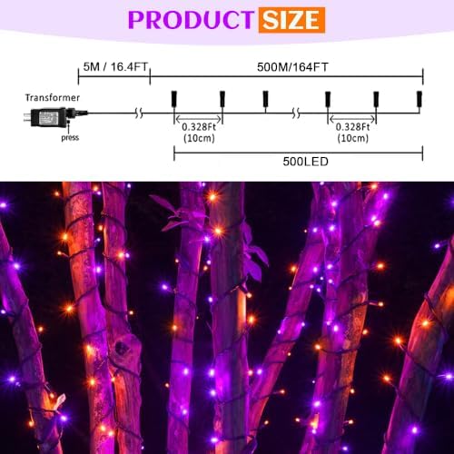 kemooie 500 LED Halloween Lights Outdoor, 164 FT Fairy Lights with 8 Modes