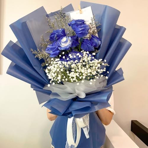 RUSPEPA 20 Sheets Flower Wrapping Paper, Pure Royal Blue Waterproof Floral Bouquet Wrapping Paper, Florist Supplies Packaging for Birthday, Wedding, Father's Day, Graduation, DIY Crafts, 22.4" x 22.4"