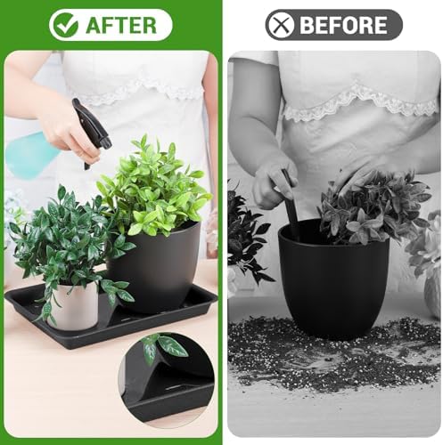 GREANER Black 13 Inch Plant Saucer, Heavy Duty Rectangular Plant Tray, Plastic Pebble Tray for Plant Humidity, Pot Saucers for Indoor Outdoor Use(Black)