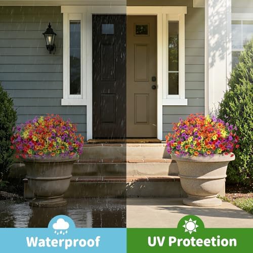 Artificial Outdoor Flowers, UV Resistant Waterproof Faux Plants, 12 Bundles