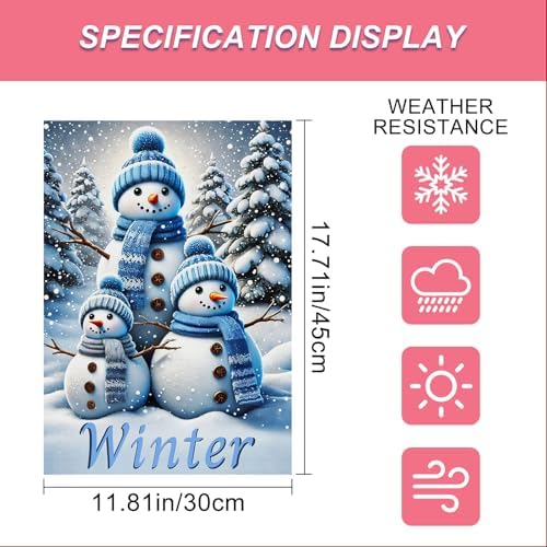 BlissYard Garden Flag Snowman Family Forest Winter 12x18 Inch Polyester