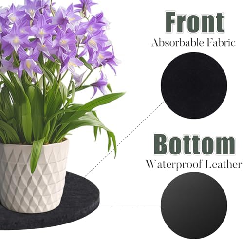 Plant Coaster Mat Reversible(Fabric/Leather),3Pcs Plant Coasters for House Plants Indoor & Outdoor,Household Products Absorbent/Waterproof(10inch)