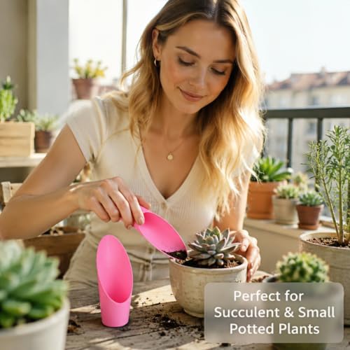 Bonsai Soil Scoops, Plastic Garden Soil Scoops, Garden Potted Plant Maintenance Succulent Planting Tools, Classic Durable, Ergonomic Grip -(1pc Pink)