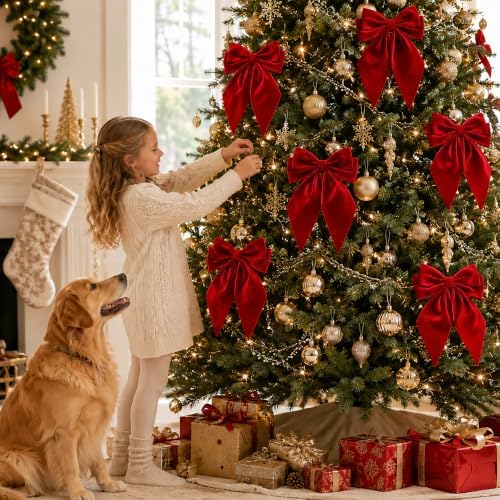 Large Christmas Bows, Velvet Bows for Xmas Tree Topper Garland Wreath Decor