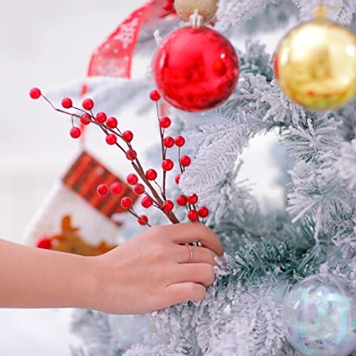 Red Holly Berry Stems for Christmas Tree,Total of 840 Red Berries,16.7in 24Pack Berry Stems,Hand Made Christmas Decor,Artificial Burgundy Berries, Christmas Picks