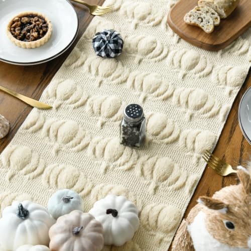 Artoid Mode Beige Soft Faux Fur Pumpkins Fall Table Runner 13x72 Inch