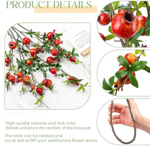 Thiccywoov 10 Pcs 31.5'' Artificial Pomegranate Branches Decor, Red