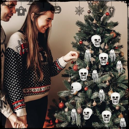 Poen 24 Pcs Halloween Horror Skull Skeleton Hanging Tree Ornament