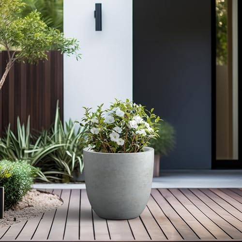 Kante Large Round Bowl Pale Gray Concrete Planter 18" Dia, Outdoor