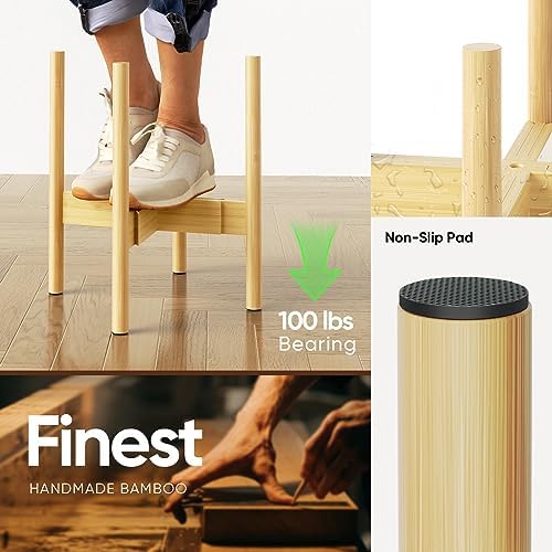 MUDEELA Plant Stand for Indoor, Bamboo Material, Natural, 14.5 Inch Tall