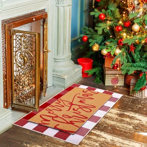 Tinideya 2 Pcs Christmas Layered Doormat Set for Front Porch Decor