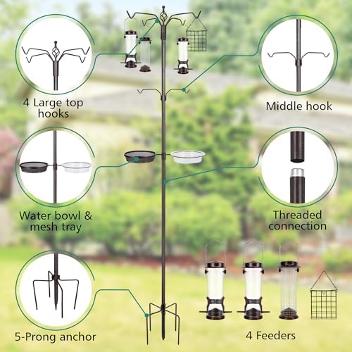 YINGYM Bird Feeding Station Kit, 94 Inch Bird Feeder Pole for Outdoors