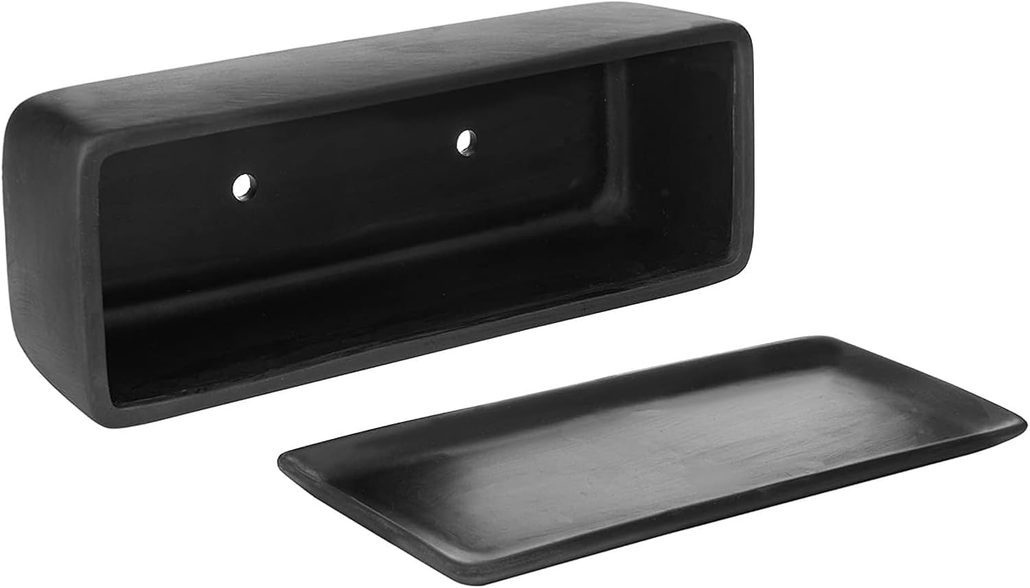 MyGift 14 Inch Matte Black Ceramic Rectangular Succulent Planter | Decorative Flower Planter with Drainage Hole and