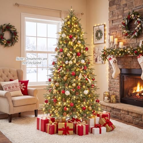 Goplus 7ft Pre-Lit Artificial Christmas Tree with 460 Lights, Hinged
