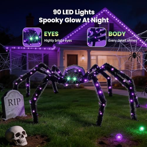 4.2FT Giant Spider Halloween Decorations Outdoor, 90 LEDs