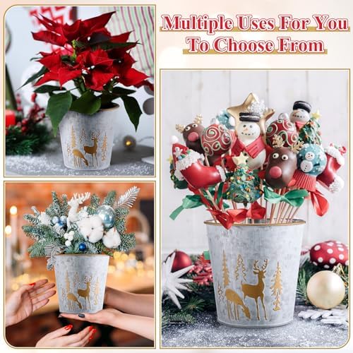 Zhehao 6 Pcs Christmas Galvanized Bucket 5.9'' Metal, Elk Style