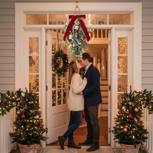 Suncalla 2 Pcs 16'' Christmas Teardrop Mistletoe Hanging Ornements, Bells