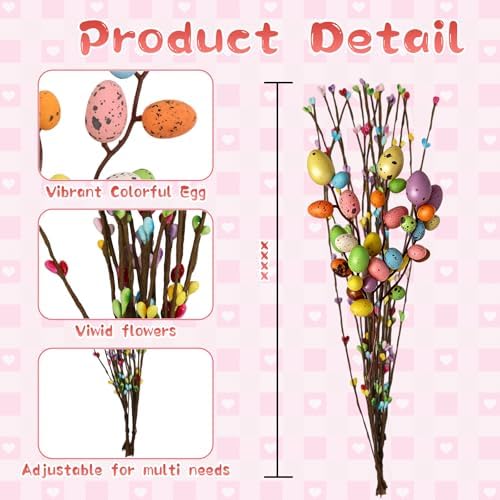 Puluole 26Pcs Easter Decorations for Home - Faux Vine with Berries and Easter Eggs Picks and Sprays Spring Floral Picks Vase Artificial Flowers Arrangements Centerpiece Easters Garland Decor