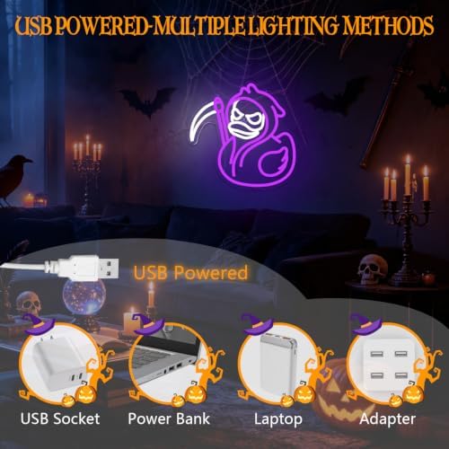 Grim Reaper Halloween Neon Sign for Wall Decor Dimmable Halloween Duck Sign