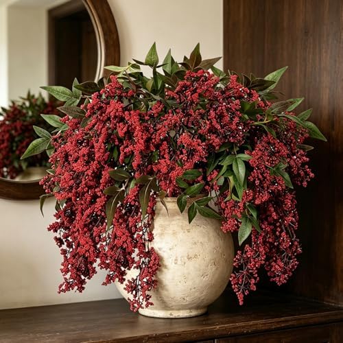 43 Inch Artificial Nandina Berry Stems for Christmas Realistic Floral Picks