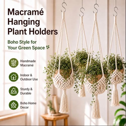 Shappy 1 Pack Boho Macrame Plant Hanger for Indoor