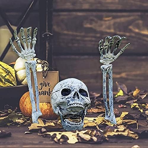 Halloween Skeleton Stakes Decorations, Realistic Skeleton Halloween Decor, Hallo-ween Ske-leton Head and Arms with a Stake for Halloween Yard Scary Skeleton Decor 5pcs