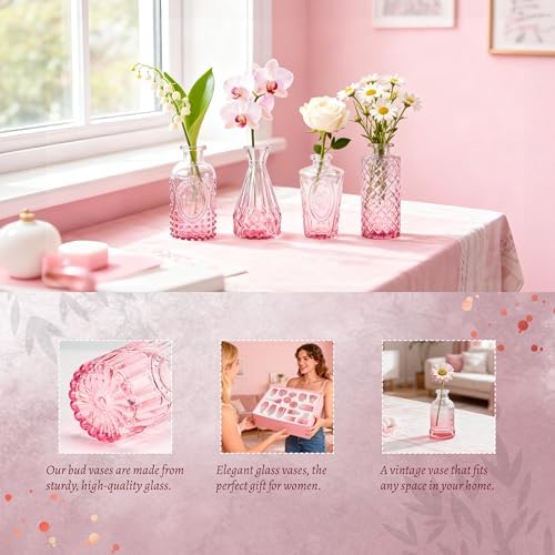 Der Rose 30pcs Glass Bud Vases, Pink Vases for Wedding Home Decorations