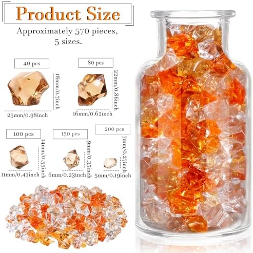Syhood 570 Pcs Orange, Coffee and Clear Acrylic Gems Plastic Crystals