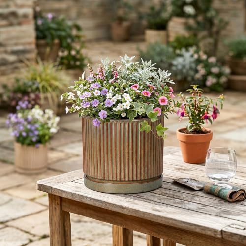 Ceramic Plant Pots, 8 Inch Planter, Round Plant Pot, Retro Brown