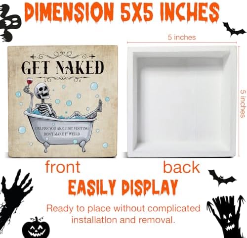 Funny Skull Skeleton Decor Sign Halloween Bathroom Wood Sign