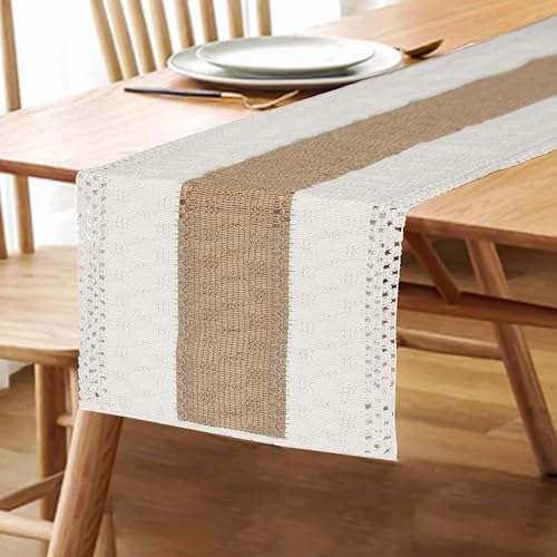 FEXIA Boho Table Runner for Fall Home Decor 12x48 Farmhouse Woven Runner