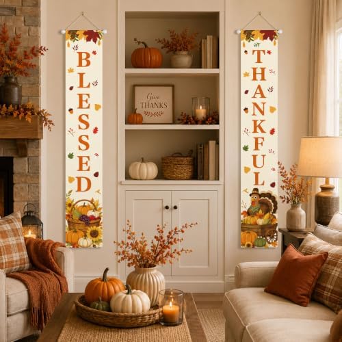 Thankful Blessed Porch Banner for Thanksgiving Decorations