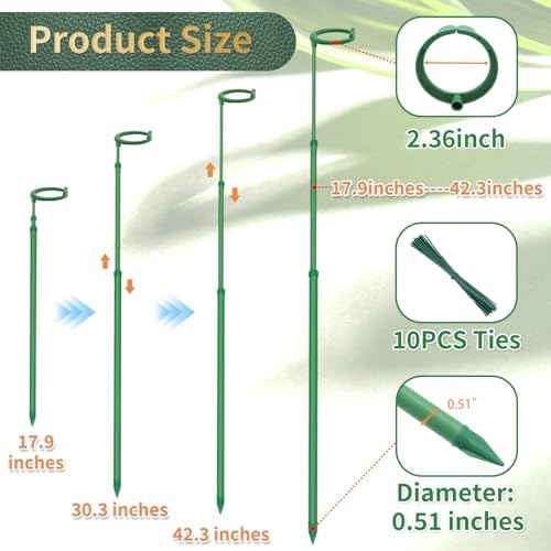 Telescoping Plant Stakes, 5Pcs 17.9IN to 42.3IN Adjustable Monstera Support