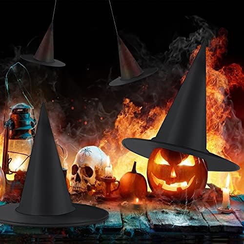 Witch Hat, 14 Pack Halloween Hanging Witch Hats with 200 Feet Hanging Rope, Witch Costume Accessory for Halloween Party Yard Decoration and Carnivals - Black
