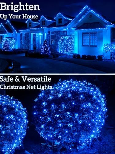 Led Christmas Net Lights for Bushes, 132LED 6FT x 6FT Connectable UL Certified Net Lights for Bushes Tree Shrubs Xmas Trunk Green Wire Christmas Decorations