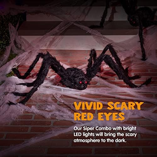 JOYIN 2 Pack 4 Ft Halloween Spider Decorations Outdoor, Scary Large Giant Spiders with Adjustable Legs for Halloween Outside Decor, Yard Lawn Indoor Haunted House Props