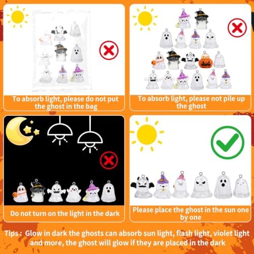 36Pcs Glowing in Dark Halloween Resin Ornaments for Small Tree