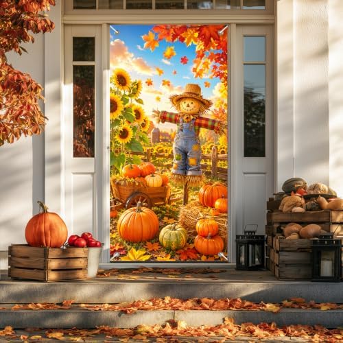BlissYard Thanksgiving Scarecrow Door Cover 35 x 71 Inch