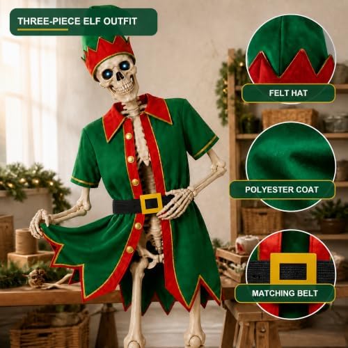 3 Pcs Elf Cloth for 12 Ft Skeleton Outfit Outdoor Christmas Yard Decor