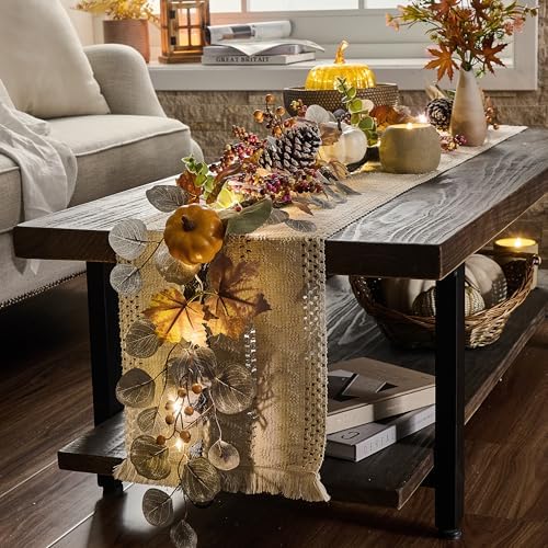 Valery Madelyn 6ft Fall Maple Leaves Garlands for Mantle with Pumpkins
