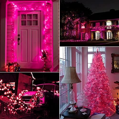 Minetom Pink Mini Christmas Lights - 39 Feet 100 LED Fairy String Lights with 8 Lighting Modes Waterproof Connectable for Indoor Outdoor Xmas Tree Garland Wreath Holiday Valentine's Day Decoration