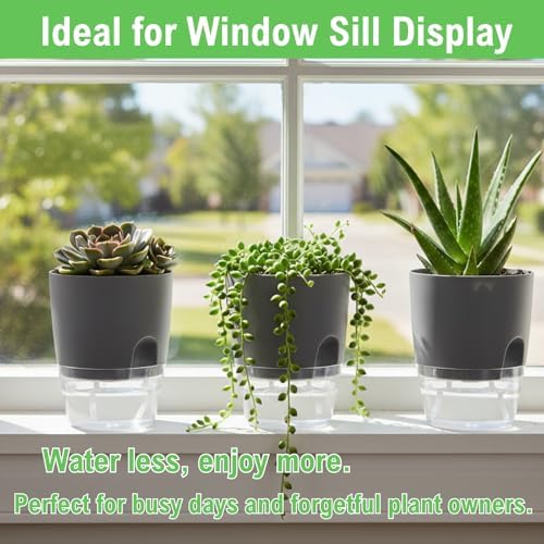 3.2 Inch Self Watering Planters 5 Pack Plastic Wicking Pots Grey