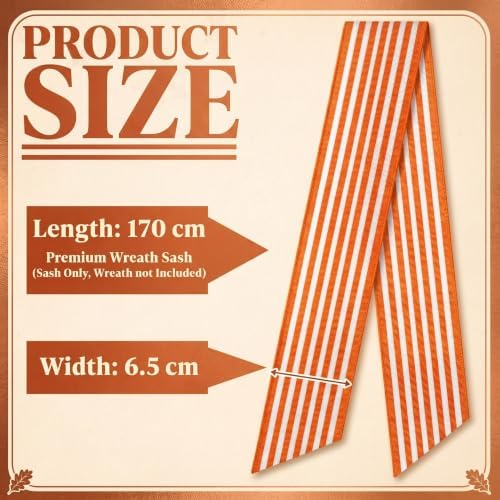 VitalCozy Wreath Sash for Front Door Fall Orange Stripe Satin Ribbon