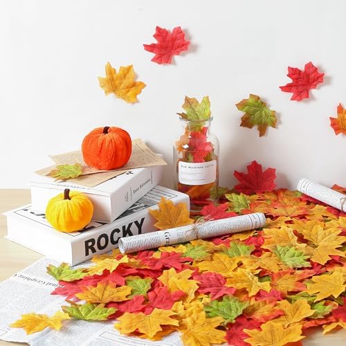 SITUMEIZI 400Pcs Fake Fall Leaves, Maple Leaf for Thanksgiving Decor