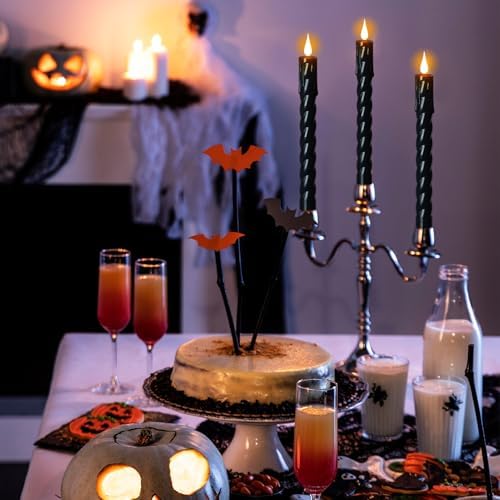 Black Flameless Taper Candles Battery Operated with Remote Timer