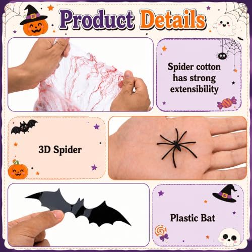2200 Sqft Bloody Halloween Spider Web Decor with 100 Fake Spiders 24 Bats